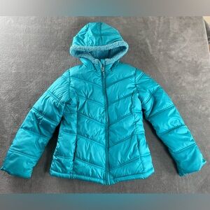 Faded Glory Youth Girls Size 10-12 Large Hooded Turquoise Puffer Jacket Lined